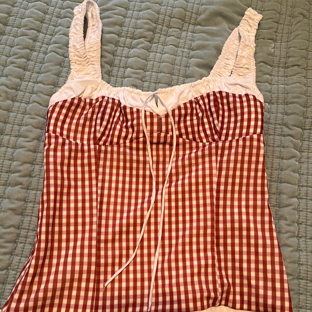 Zara Red and White Gingham Tank Top